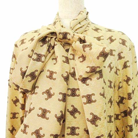 CELINE】トリオンフ ラヴァリエール ブラウス シャツ ベージュ シルク
