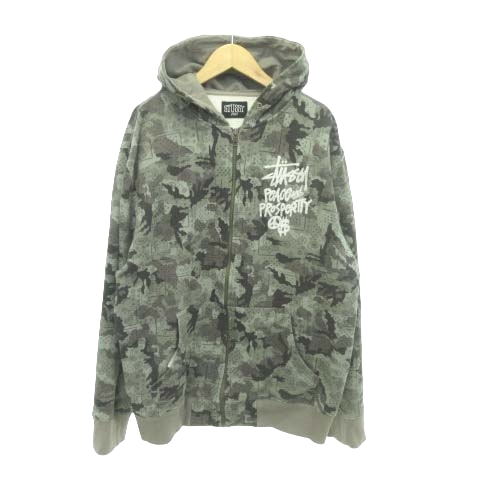 ステューシー STUSSY パーカー フード付き Lサイズ グレー □U90 