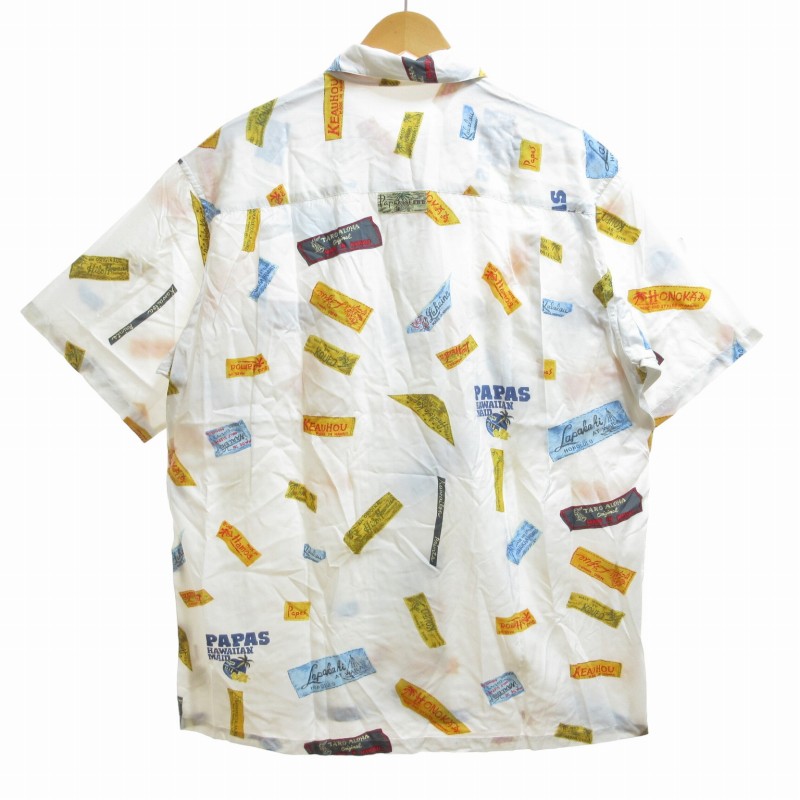 【希少30周年】パパス　アロハシャツ　ハワイアン　 リネン　総柄　ホワイト　L 希少30周年】パパス アロハシャツ ハワイアン リネン 総柄