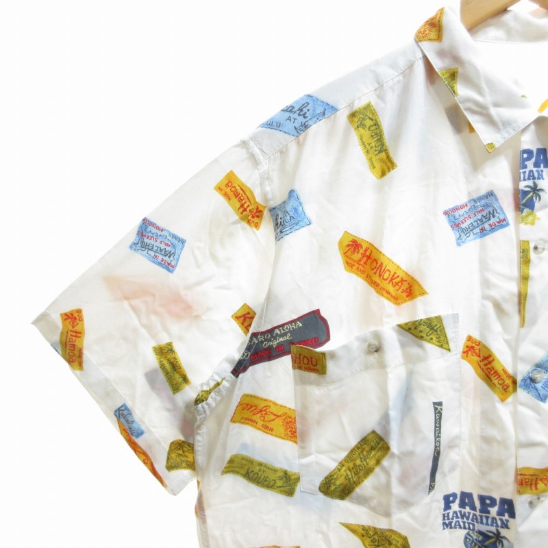 【希少30周年】パパス　アロハシャツ　ハワイアン　 リネン　総柄　ホワイト　L 2025年最新】PAPAS カラー：ホワイト系 アロハシャツ・かりゆし