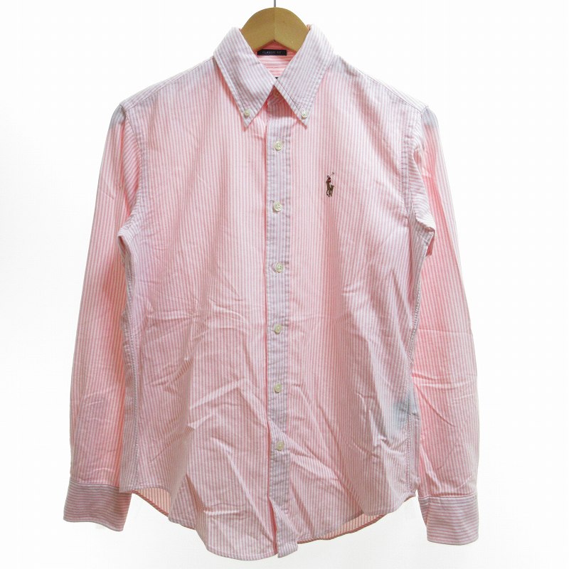 ラルフローレン ボタンダウンシャツ 長袖 ロゴ ピンク キッズ110~120cm ラルフローレン シャツ ストライプ 赤ロゴ ボタンダウン 長袖 匿名配送