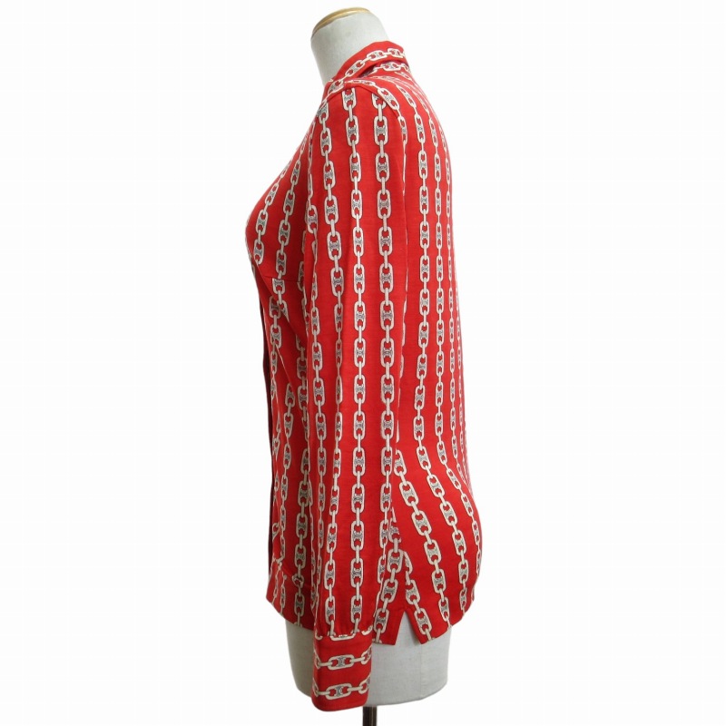 セリーヌ CELINE ヴィンテージ シャツ ブラウス 総柄 長袖 赤 レッド