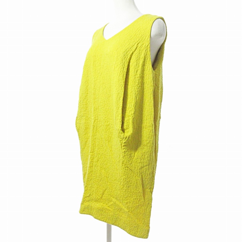 エンフォルド ENFOLD 美品 ワンピース 膝丈 コットン エンボス 黄色 38  