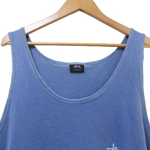 【STUSSY タンクトップ　背中ロゴ　シンプル　ストリート　青　古着】 STUSSY タンクトップ 背中ロゴ シンプル ストリート 青 古着