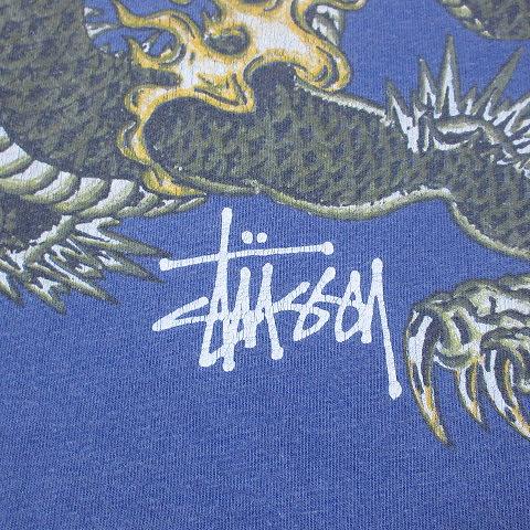 STÜSSY タンクトップ ブルー　Lサイズ ステューシー STUSSY タンクトップ ヴィンテージ加工 龍