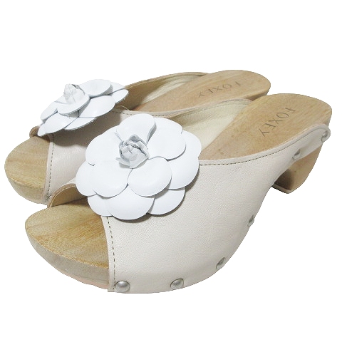 フォクシー FOXEY 美品 FLOWER WOODEN SHOES サンダル サボ 花クリップ  