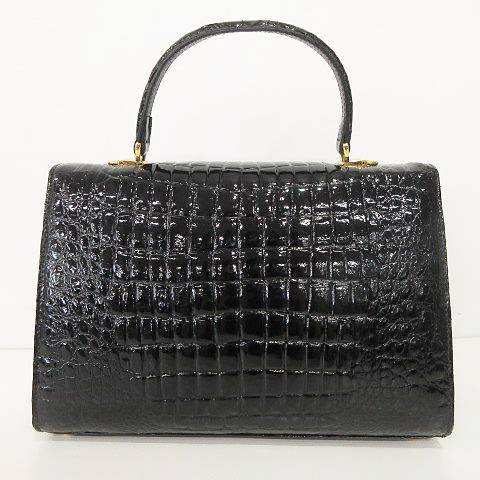 【極美品】ジャックルコー リスボン 2way ハンドバッグ パテントレザー 黒 genuine crocodile 皮革 2WAY ハンドバッグ パテントレザー