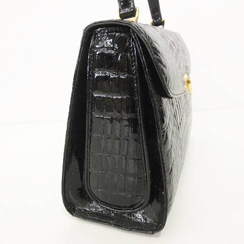 【極美品】ジャックルコー リスボン 2way ハンドバッグ パテントレザー 黒 genuine crocodile 皮革 2WAY ハンドバッグ パテントレザー