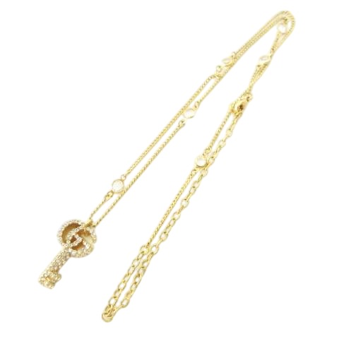 グッチ GUCCI 美品 キー ダブルG ネックレス クリスタル ストーン 