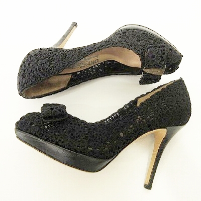 サルヴァトーレフェラガモ ヴァラリボン レース ハイヒール 24cm サルヴァトーレフェラガモ Salvatore Ferragamo ヴァラ リボン レース