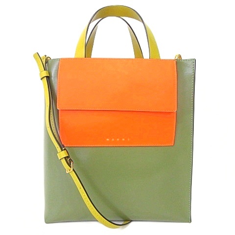 【中古】マルニ MARNI LV639 MUSEO 2WAY トート ショルダーバッグ レザー グリーン オレンジ イエロー マルニ MARNI LV639 MUSEO 2WAY トート ショルダーバッグ レザー