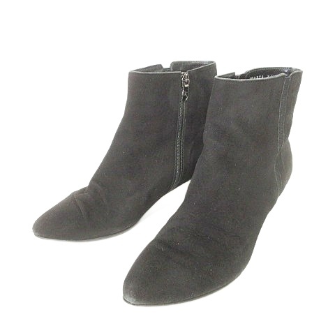 銀座かねまつ スエードショートブーツ 23.5 未使用級 安定ヒール ブラック 銀座かねまつ スエードショートブーツ 23.5 未使用級 安定ヒール