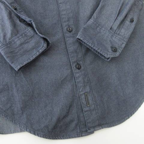 ザラマン ZARA MAN シャツ 長袖 ポケット ラウンド 薄手 Mサイズ 紺 ネイビー メンズ