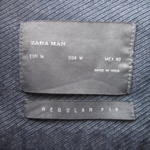 ザラマン ZARA MAN シャツ 長袖 ポケット ラウンド 薄手 Mサイズ 紺 ネイビー メンズ