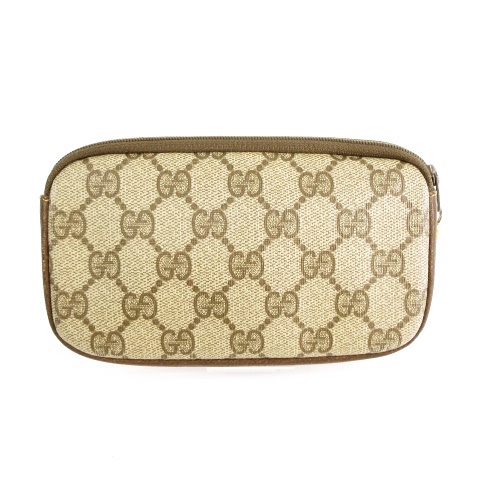 GUCCI グッチ ロゴ入り ポーチ 化粧ポーチ 小物入れ レザー イエロー ...