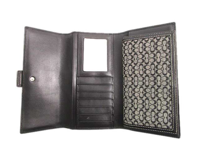 コーチ Coach ミニシグネチャー 長財布 3つ折り キャンバス 小切手ケース付き 黒 白 レディース 053 901802110017 ベクトルパーク