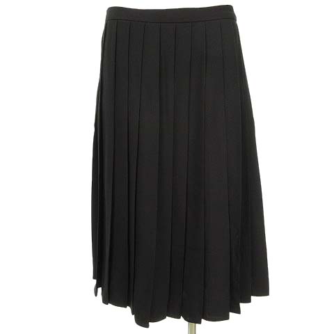 プラダPRADA ベージュ プリーツ巻きスカート 黒リボン付き 膝丈