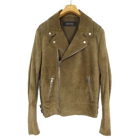 グッチ Gucci スウェード レザー ダブル ライダース ジャケット 46 ベージュ系 メンズ 053 ベクトルパーク