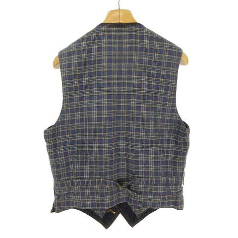 パパス Papas デニム ジレ ベスト トップス チェック柄 切替 ネイビー 