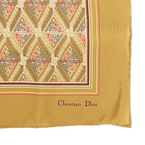 クリスチャンディオール Christian Dior シルク ポケットチーフ スカーフ スクエア ロゴ入り 総柄 ライトブラウン 茶 紙箱あり メンズ レディース 053 ベクトルパーク