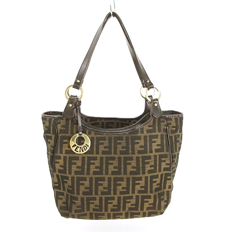 フェンディ FENDI ズッカ ハンドバッグ トートバッグ ロゴチャーム付き 