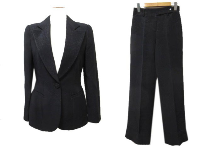 ジョルジオアルマーニ GIORGIO ARMANI パンツスーツ 黒 ブラック ラメ  