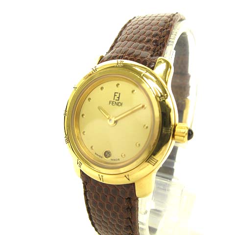 フェンディ Fendi 810l クオーツ 腕時計 レザーベルト ベゼル交換可能 ゴールド ブラウン レディース 053 902006200013 ベクトルパーク