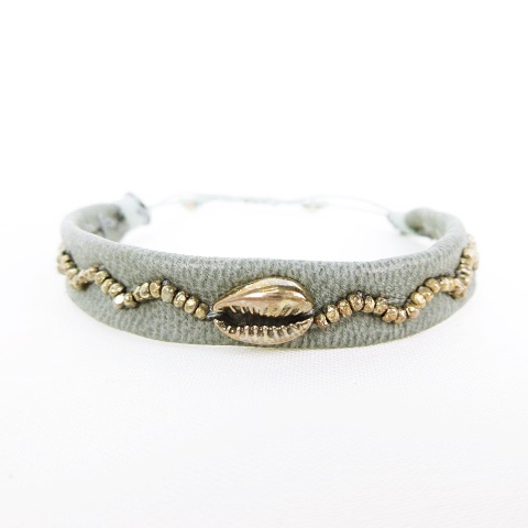 チャン ルー Chan Luu シルバービーズ レザーブレスレット Sedona Sage 11 4449 シェルモチーフ バングル アクセサリー ミントグリーン 保護袋あり 美品 ユニセックス メンズ レディース 053 ベクトルパーク