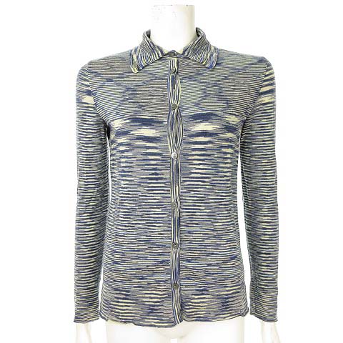 ミッソーニ Missoni ウール ニット カットソー シャツ カーディガン ボーダー レーヨン混 長袖 40 ブルー系 Ibs63 レディース 053 ベクトルパーク