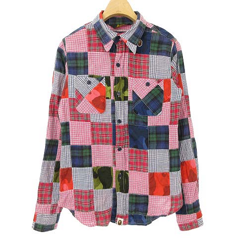 アベイシングエイプ A Bathing Ape パッチワーク シャツ トップス チェック 迷彩 長袖 Xs マルチ Ibs63 メンズ レディース 053 ベクトルパーク