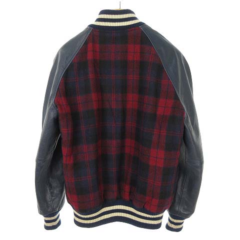 FRANKLIN MARSHALL XS 袖レザー スタジャン チェック 牛革