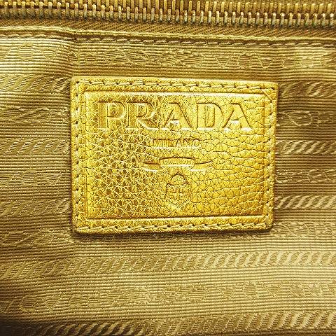 プラダ PRADA ロゴジャガード リボン トートバッグ BN1620 スタッズ付きレザーハンドル ミドルショルダー ハンドバッグ ブロンズゴールド レディース