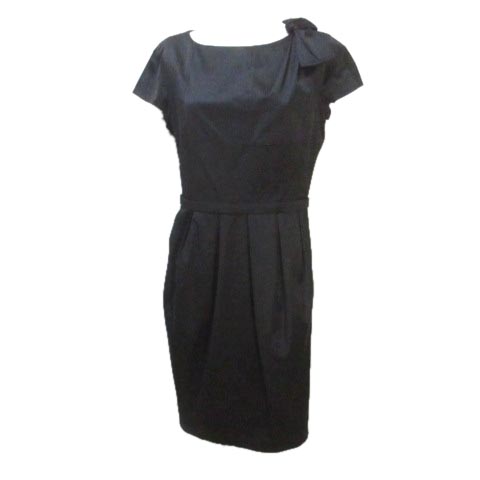 ポールカ Paule Ka ワンピース ひざ丈 半袖 黒 ブラック 肩リボン 38 Mサイズ相当 コットン バックスリット X レディース 053 ベクトルパーク