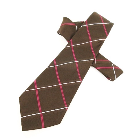 タケオキクチ Takeo Kikuchi ネクタイ チェック 裏地ロゴ柄織り シルク ブラウン ピンク 茶 日本製 メンズ 053 ベクトルパーク