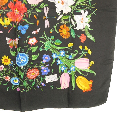 グッチ GUCCI シルク スカーフ フローラ フラワー 花柄 総柄 大判 86  