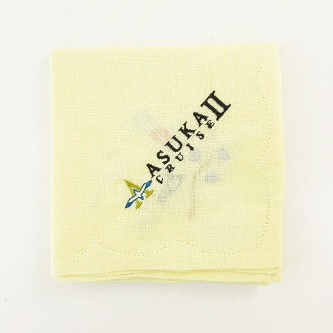飛鳥 クルーズ Asuka Ii Cruise Wako 銀座 和光 ハンカチーフ ハンカチ チーフ 手刺繍 ロゴ 船 熱帯魚 船のパーツ柄 黄色 未使用 シールタグ付き ギフトパッケージあり 美品 メンズ レディース 053 ベクトルパーク