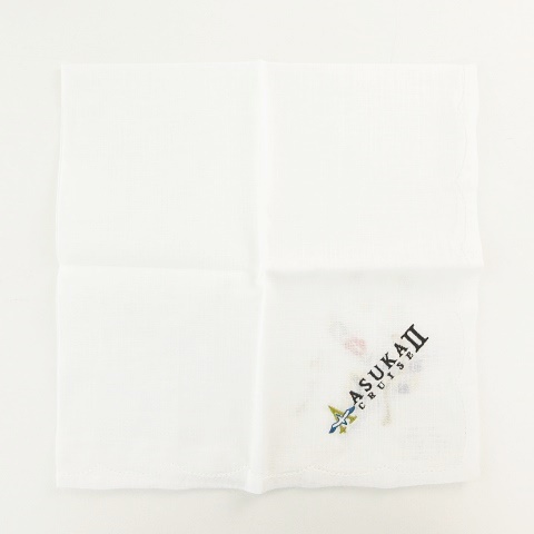 飛鳥 クルーズ Asuka Ii Cruise Wako 銀座 和光 ハンカチーフ ハンカチ チーフ 手刺繍 ロゴ 船 熱帯魚 船のパーツ柄 ホワイト 白 未使用 シールタグ付き ギフトパッケージあり 美品 メンズ レディース 053 ベクトルパーク