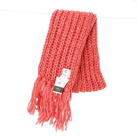 クロリス Chloris ニットマフラー ローゲージニット フリンジ リブ編み アルパカ混 サーモンピンク Italy製 タグ付き 未使用 メンズ レディース 053 ベクトルパーク