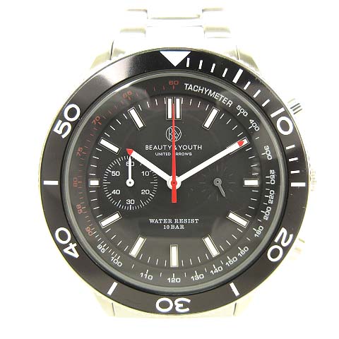 B Y ユナイテッドアローズ Beauty Youth ビューティー ユース クロノグラフ クオーツ 腕時計 ブラック文字盤 シルバー メンズ 053 ベクトルパーク