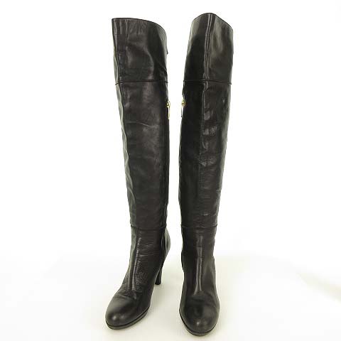 ペペカステル Pepe Castell ニーハイ ロング ブーツ ハイヒール ラウンドトゥ 38 ブラック 黒 レディース 053 ベクトルパーク