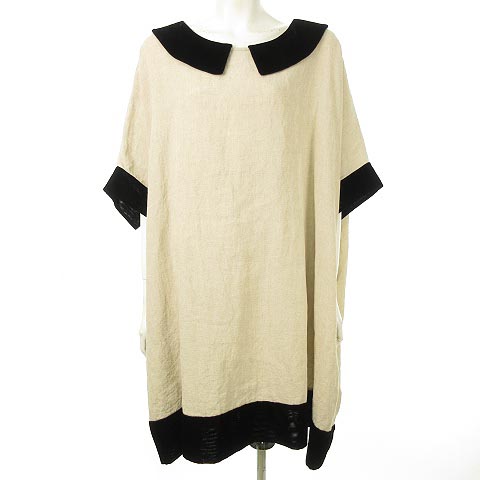 ドゥーブルメゾン Double Maison パークドレス ワンピース リネン ベルベット 切り替え 亜麻色 黒 ブラック F Dm 002 13 1 レディース 053 ベクトルパーク