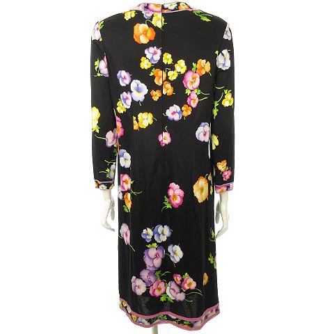 レオナール Leonard Fashion Paris ワンピース 総柄 花柄 Vネック L 黒 マルチカラー Ibs80 レディース 053 ベクトルパーク