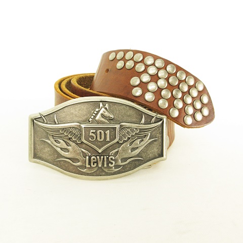 リーバイス Levi S レザーベルト 501バックル 羽の生えた馬 ファイヤー スタッズ付き M ブラウン 茶 メンズ 053 ベクトルパーク