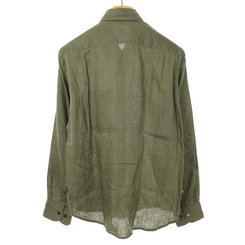 無印良品 良品計画 リネン シャツ トップス 麻100 長袖 S カーキ オリーブ メンズ 053 ベクトルパーク
