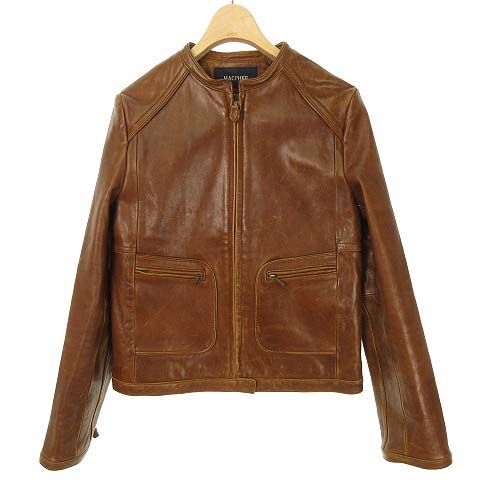 マカフィー Macphee トゥモローランド ノーカラー レザー ジャケット シングルライダース 羊革 ブラウン 茶 レディース 053 ベクトルパーク
