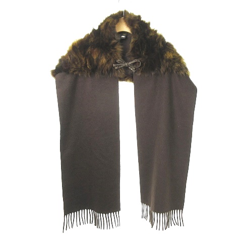 フェンディ FENDI セーブル ファー × カシミヤ ショール レザーリボン  