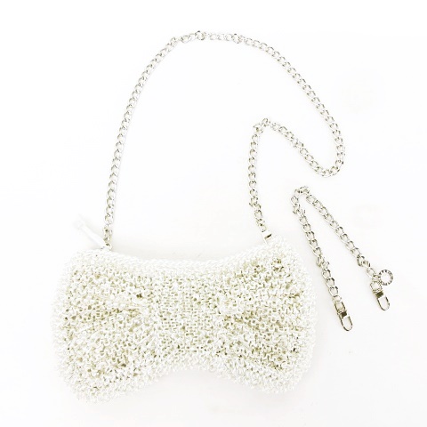 アンテプリマ Anteprima Gala R ガーラr ワイヤーバッグ 別売りチェーン付き リボンシェイプ スパンコール ビーズ付き クラッチ ハンドバッグ ショルダーバッグ 2種類チェーン 4way リボン型 パーティバッグ ホワイト シルバー 美品 レディース 053 902011130008