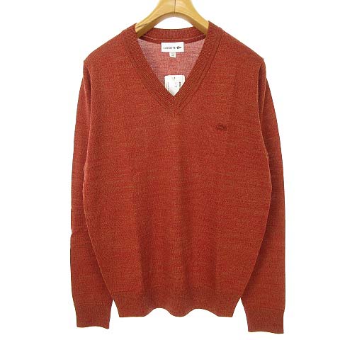 未使用品 ラコステ LACOSTE ニット セーター コットン AH8655 ロゴ ワッペン 総柄 青系 4 トップス ラコステ ニット セーター ラガーシャツ 刺繍ロゴ 太ボーダー 新品未