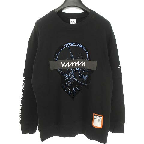 ザラ Zara プリント スウェット シャツ トレーナー ビッグシルエット オーバーサイズ L ブラック Stk メンズ 053 ベクトルパーク