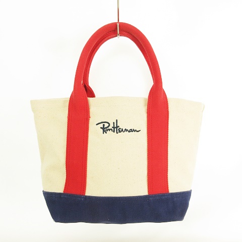 ロンハーマン Ron Herman ミニトート トートバッグ ロゴ刺繍 キャンバス トリコロールカラー ネイビー レッド 紺 赤 メンズ レディース 053 ベクトルパーク